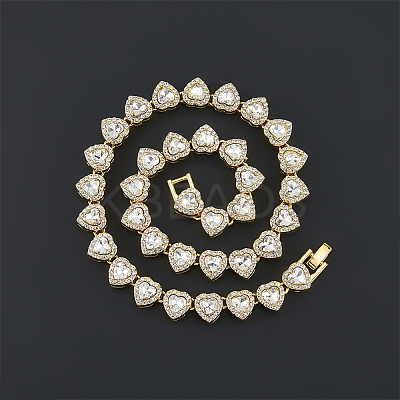 1Pc Heart Zinc Alloy Crystal Rhinestone Cup Chain Tennis Necklaces for Women NJEW-SP0001-06G-1