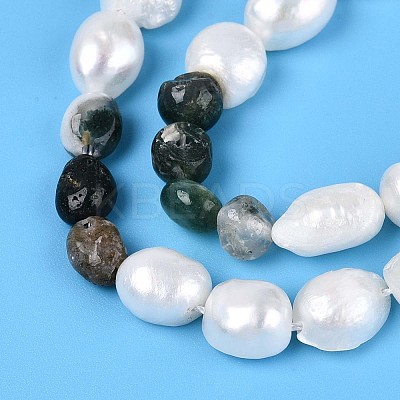 Natural Indian Agate Nuggets & Natural Cultured Freshwater Pearl Beads Strands PEAR-N023-01A-01-1