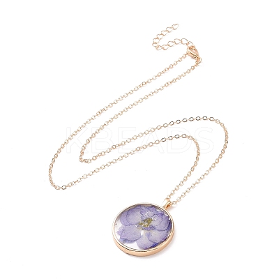 Dry Pressed Real Flower Resin Pendant Necklace NJEW-G088-01KCG-01-1