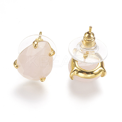 Natural Rose Quartz Stud Earrings EJEW-L196-03B-1