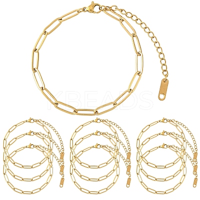10Pcs 304 Stainless Steel Paperclip Chain Bracelets BJEW-YW00013-03-1