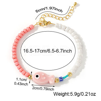 Porcelain & Glass Beaded Fish Charm Bracelets for for Women UD7779-1