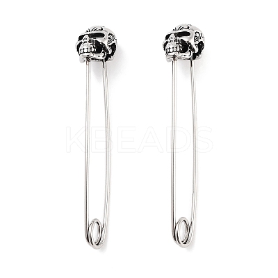 Halloween Skull 316 Surgical Stainless Steel Safety Pin Hoop Earrings for Women EJEW-Z050-29A-AS-1