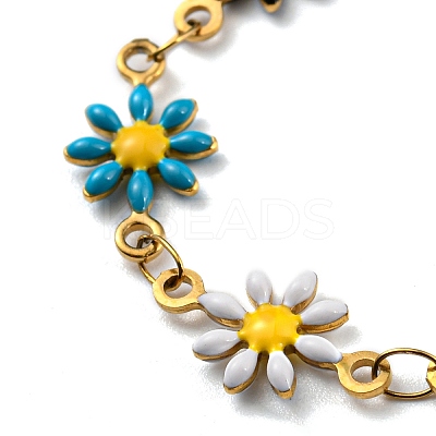 Ion Plating(IP) Golden 304 Stainless Steel Flower Link Chain Bracelets with Enamel BJEW-E088-02G-07-1