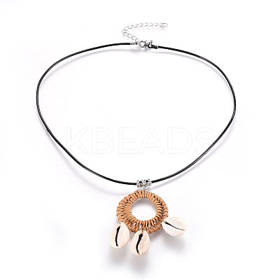 Cowrie Shell Pendant Necklaces NJEW-JN02312-01-1