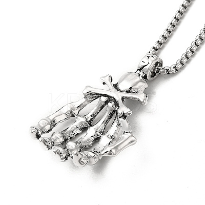 Alloy Skull Hands Pandant Necklace with Box Chains NJEW-K245-005-1
