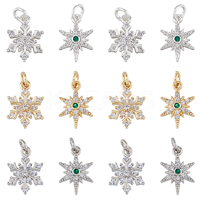 12Pcs 6 Style Rack Plating Brass Micro Pave Cubic Zirconia Pendants KK-FH0006-85-1