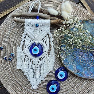 Cotton and Linen Cord Macrame Woven Tassel Wall Hanging EVIL-PW0002-10A-1