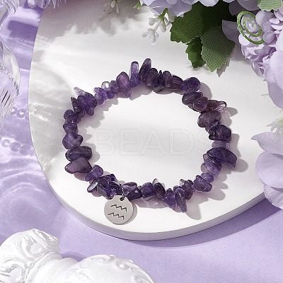 Natural Amethyst Stretch Bracelets BJEW-JB11147-11-1