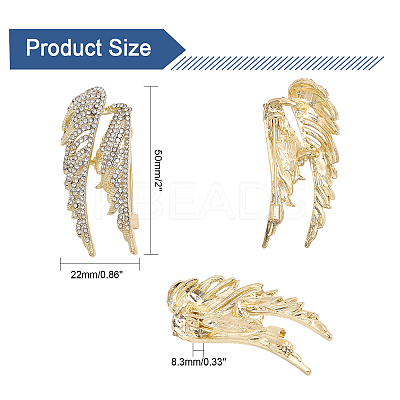 2PCS Crystal Rhinestone Wing Lapel Pin JEWB-CA0001-30G-1