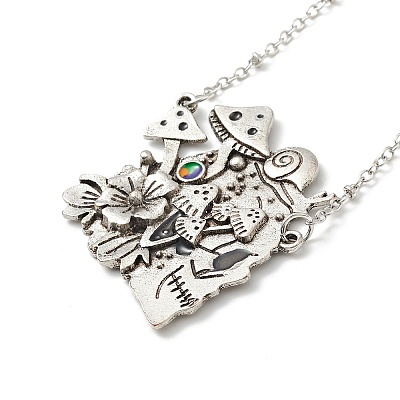 Enamel Skull with Mushroom Pendant Necklace LS-NJEW-G056-01AS-1