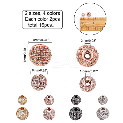 Round Brass Micro Pave Cubic Zirconia Beads ZIRC-NB0001-47-1