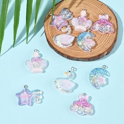 10Pcs 5 Styles Transparent Resin Pendants RESI-FS0002-08-1