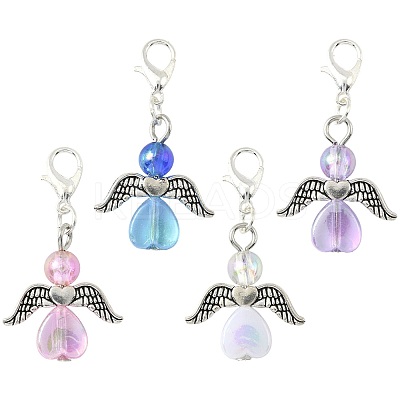 32Pcs 4 Colors Angel Transparent Acrylic with Alloy Pendant Decorations HJEW-FS00040-01-1