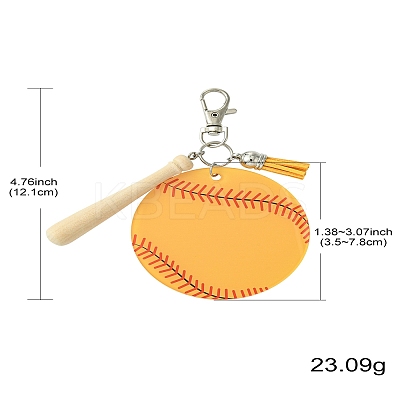 Baseball Acrylic & Wood Pendant Decorations HJEW-YW00012-01-1