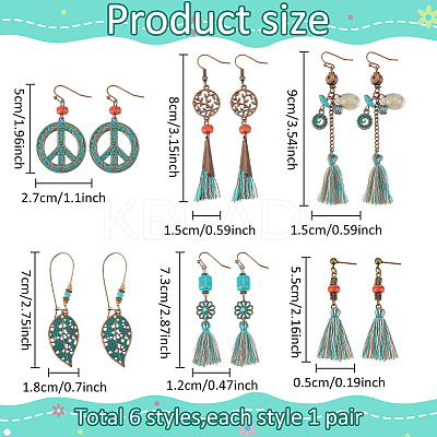 6 Pair 6 Style Bohemian Vintage Tassel Earrings Set EJEW-AN0003-71-1