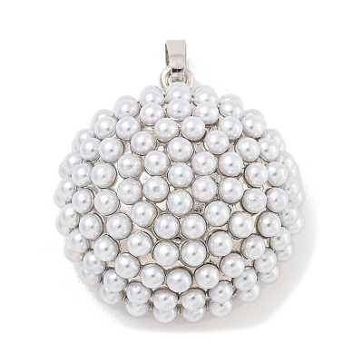 Rack Plating Brass & ABS Plastic Imitation Pearl Pendants KK-N255-03A-P-RS-1