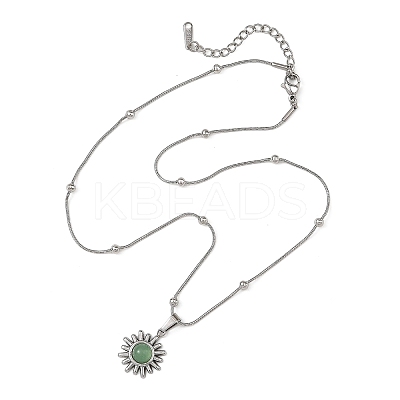 Natural Mixed Stone 304 Stainless Steel Sun Pendant Satellite Chain Necklaces NJEW-JN06501-1