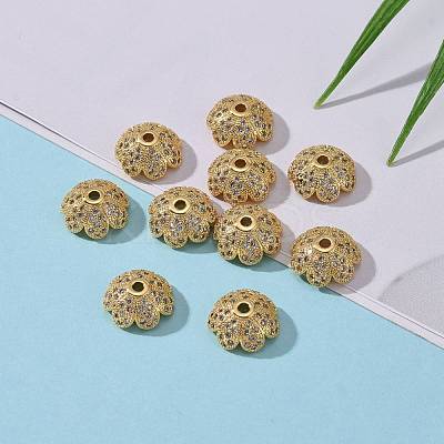 Eco-Friendly Multi-Petal Flower Brass Micro Pave Cubic Zirconia Bead Caps ZIRC-M098-02G-FF-1