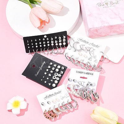 5 Sets 5 Styles Alloy & Plastic Pearl & Acrylic & Rhinestone Earring Sets EJEW-FS0001-24-1