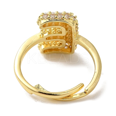 Rack Plating Letter Brass Micro Pave Clear Cubic Zirconia Adjustable Rings for Women KK-S391-03G-E-1
