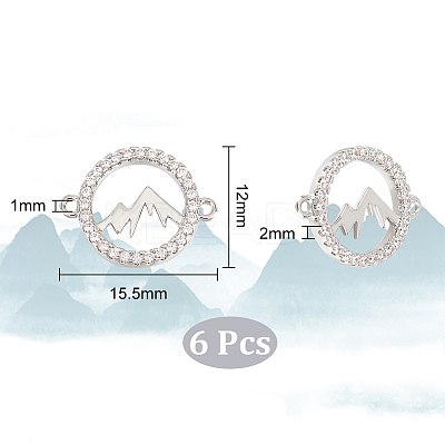 6Pcs Brass Micro Pave Clear Cubic Zirconia Connector Charms KK-UN0001-44-1