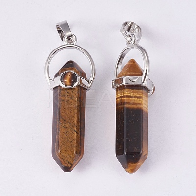 Natural Tiger Eye Double Terminated Pointed Pendants G-P373-B03-1