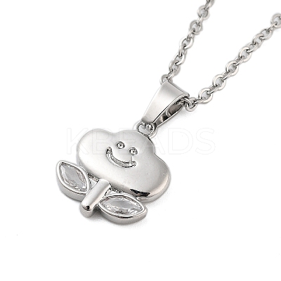 Brass Clear Cubic Zirconia Cable Chain Smiling Face Cloud Flower Pendant Necklaces NJEW-B100-06P-1
