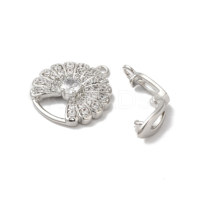 Rack Plating Brass Micro Pave Clear Cubic Zirconia Fold Over Clasps KK-A222-14P-1