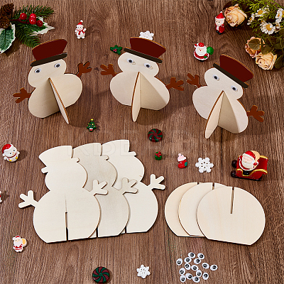6Pcs Christmas Unfinished Wooden Snowman Ornaments WOOD-SP0001-72-1