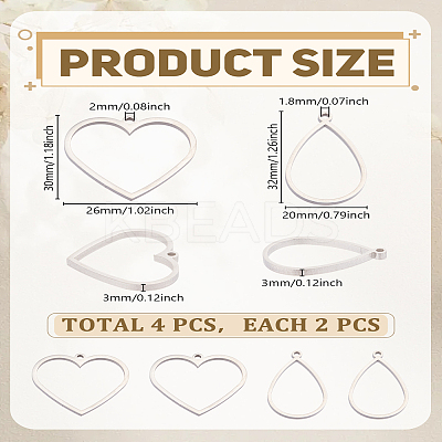 4Pcs 2 Styles 304 Stainless Steel Open Back Bezel Pendants STAS-LP0005-37-1