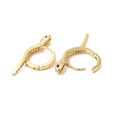 Green Cubic Zirconia Snake Hoop Earrings EJEW-G312-07G-1