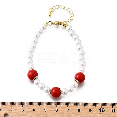 Brass ABS Imitation Pearl Beaded Bracelets for Women BJEW-D317-02G-1