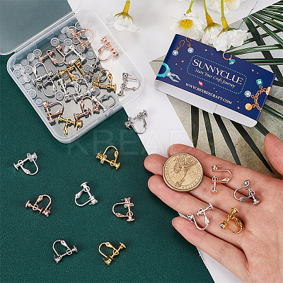 32Pcs 4 Colors Brass Micro Pave Cubic Zirconia Screw Clip-on Earring Findings KK-SC0005-55-1
