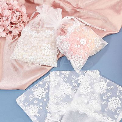Lace Organza Drawstring Gift Bags OP-WH0009-05-1
