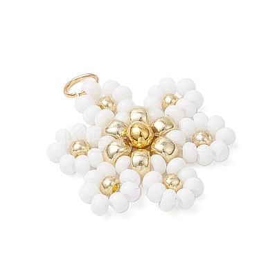Glass Seed Beaded Flower Pendants PALLOY-MZ00712-04-1