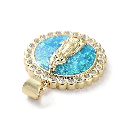 Rack Plating Brass Micro Pave Clear Cubic Zirconia Pendants KK-C041-06A-G-1