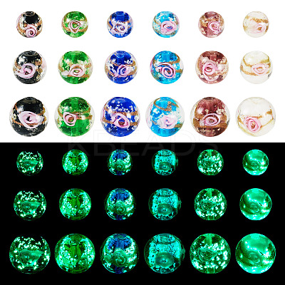 72Pcs 18 Styles Luminous Handmade Gold Sand Lampwork Beads LAMP-TA0001-39-1