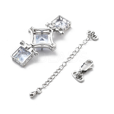 Brass & Cubic Zirconia & Glass Watch Band Clasps KK-G523-03P-01-1