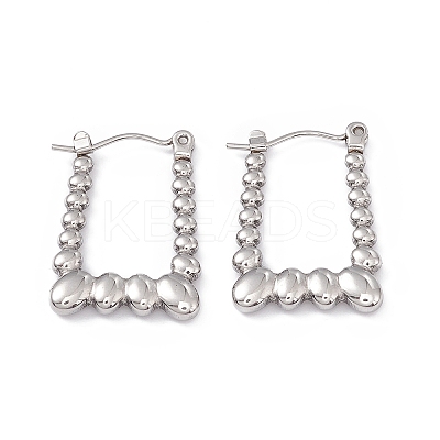 Non-Tarnish 304 Stainless Steel Beaded Trapezoid Hoop Earrings for Women EJEW-B018-04P-1