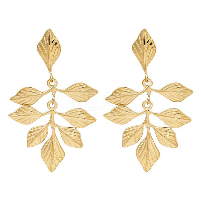 304 Stainless Steel Leaf Theme Stud Earrings For Women EJEW-B110-03G-07-1