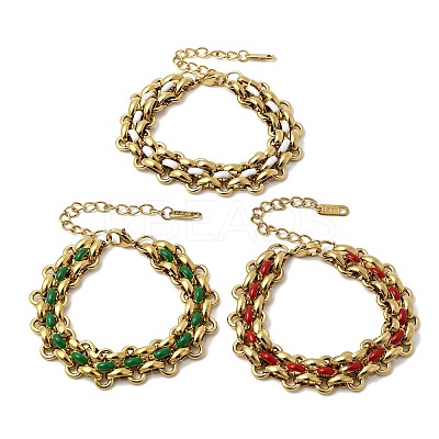 304 Stainless Steel Enamel Link Chain Bracelets for Women BJEW-A152-03G-1