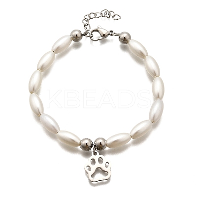 304 Stainless Steel Paw Print Charm Bracelets for Women BJEW-C098-12P-1