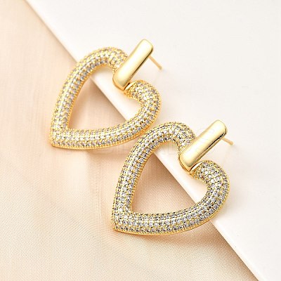 Brass Micro Pave Clear Cubic Zirconia Stud Earrings EJEW-C147-01B-G-1