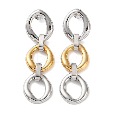 304 Stainless Steel Two Tone Oval Dangle Stud Earrings EJEW-P326-01G-1