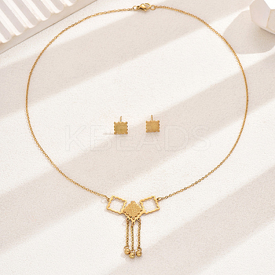 Elegant Vintage Square 201 Stainless Steel Earrings & Necklace Set for Women LQ5456-1-1