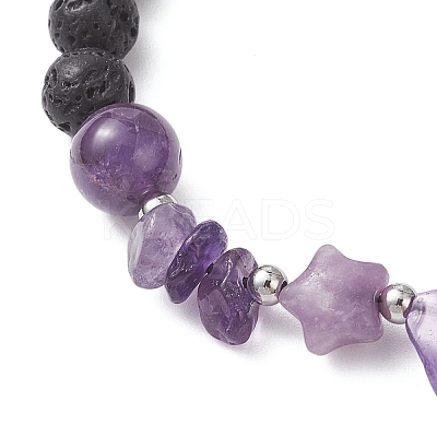 Natural Amethyst & Lava Rock Beads Braided Bead Bracelets for Women BJEW-JB12924-01-1