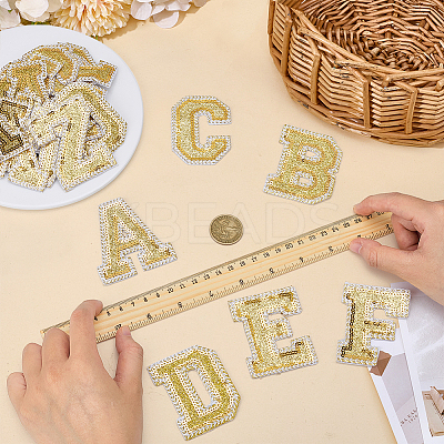 26Pcs Letter A~Z Glitter Powder with Paillette Sew on Cloth Patches PATC-MA0001-54C-1