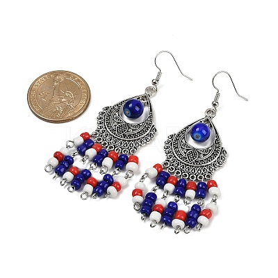 Alloy Glass Seed Beads Teardrop Chandelier Earrings EJEW-JE06509-02-1