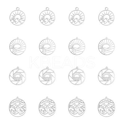 16Pcs 4 Styles 201 Stainless Steel Pendants STAS-UN0061-14-1